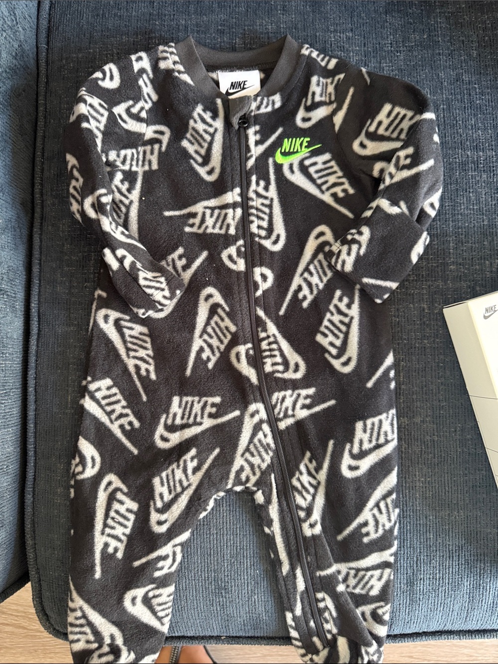 Nike Black Fleece Logo Footie with Neon Green Swoosh